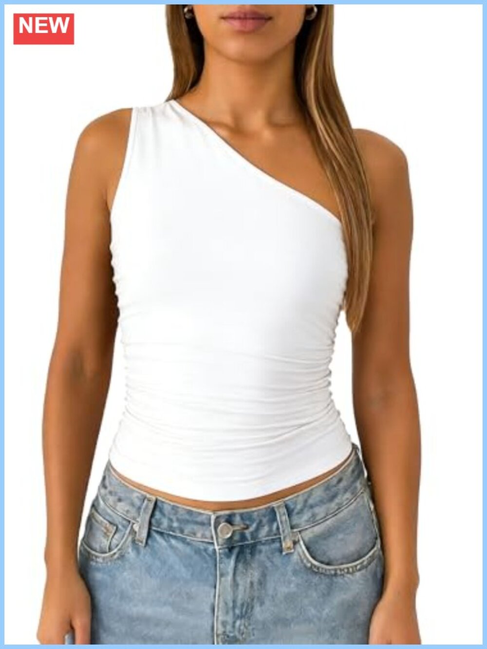 ForeFair One Shoulder Double Lined Ruched Sleeveless Y2K Cute Summer Tank Top